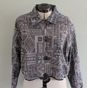 Vintage Women's Blue and Gray Geometric Jacket